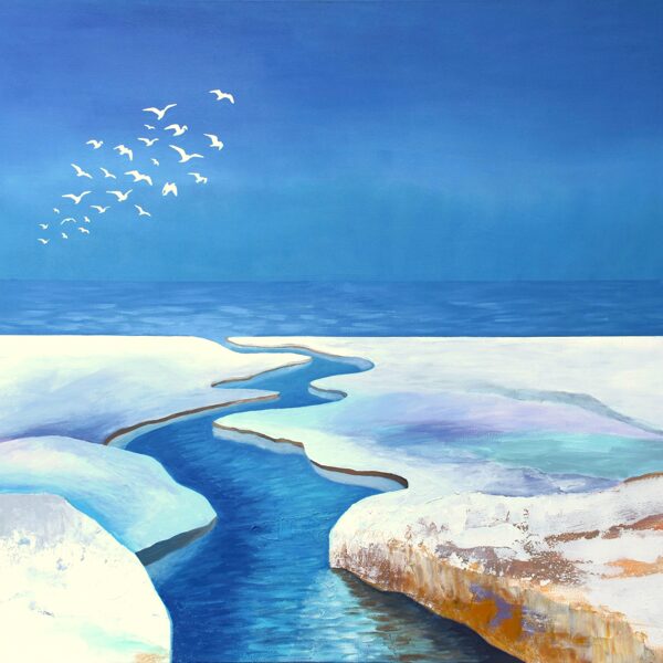 "Zilā izlaušanās"/'Seaward Flow' akrils/audekls (120x100 cm), 2025