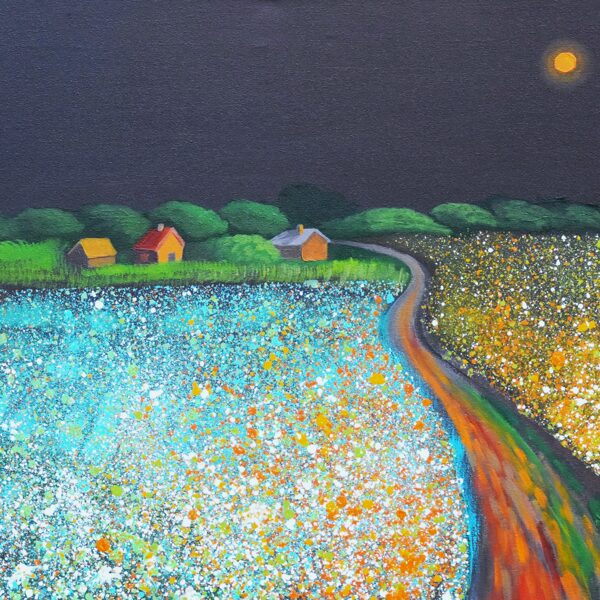 "Lauku ceļš mēnesgaismā" akrils/audekls (60x50 cm) 2025-SOLD