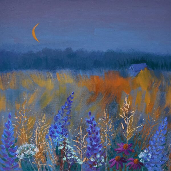 "Pļava mēnesgaismā" akrils/audekls (50x50 cm) 2025- SOLD