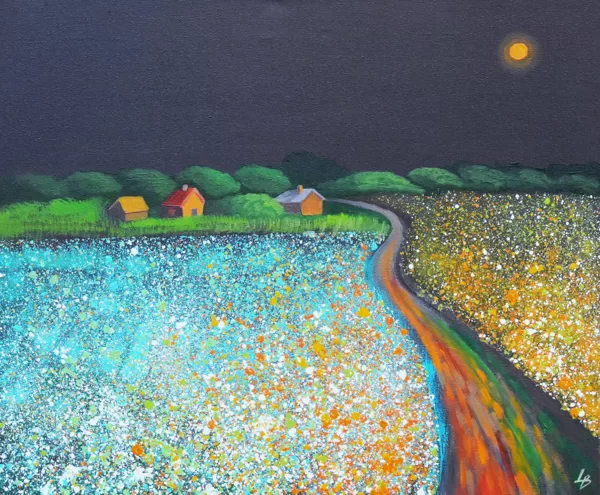 "Lauku ceļš mēnesgaismā" akrils/audekls (60x50 cm) 2025-SOLD